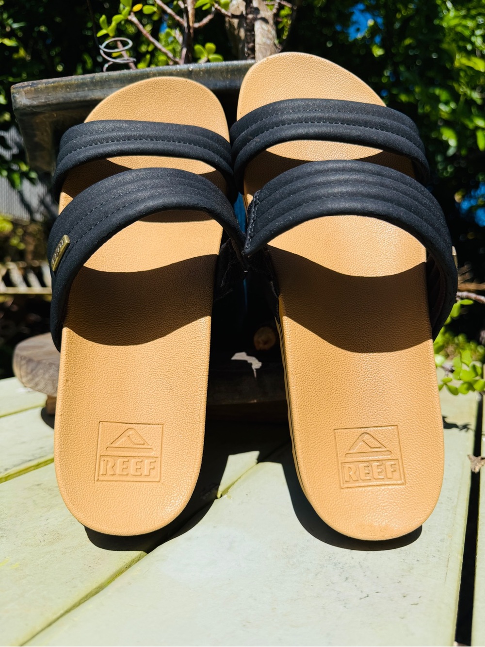 Reef Kaia Black Strap Footbed Slide Sandals